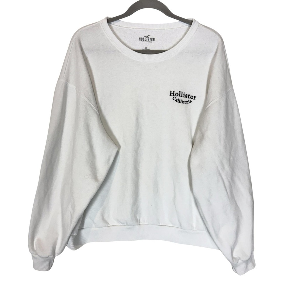 Hollister Sweatshirt Womens XL White Crewneck Pullover Fleece Logo California